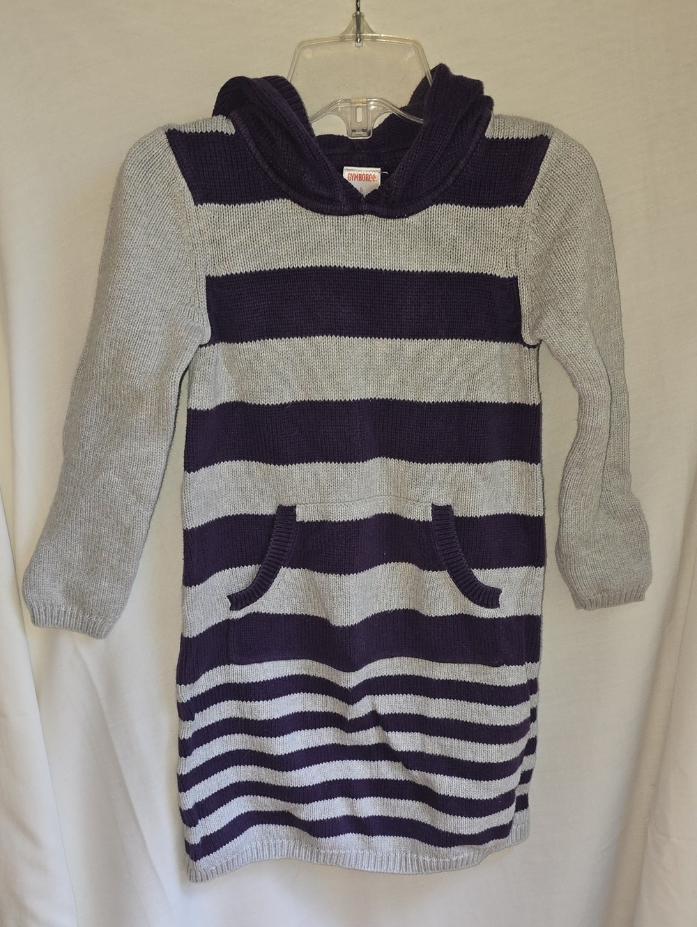 Gymboree Purple and Light Gray Striped Hooded Knit Dress